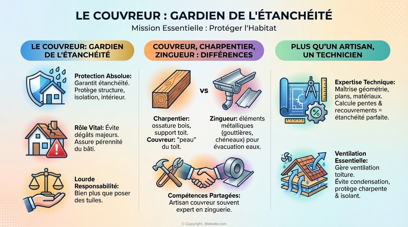 Couvreur professionnel assurant l'étanchéité et la protection d'une toiture