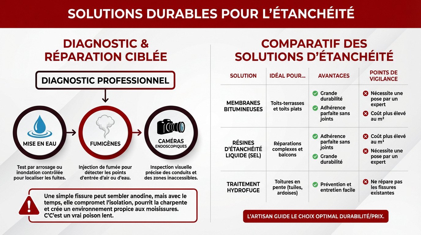Professionnel appliquant une solution d'étanchéité durable sur une toiture