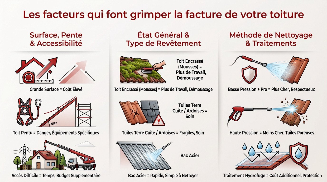 Facteurs influençant le prix nettoyage toiture m2 Ain : pente, état et accès
