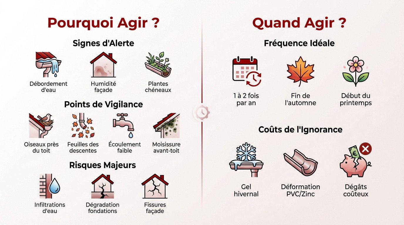 Nettoyage de gouttières en hauteur pour prévenir les infiltrations d'eau