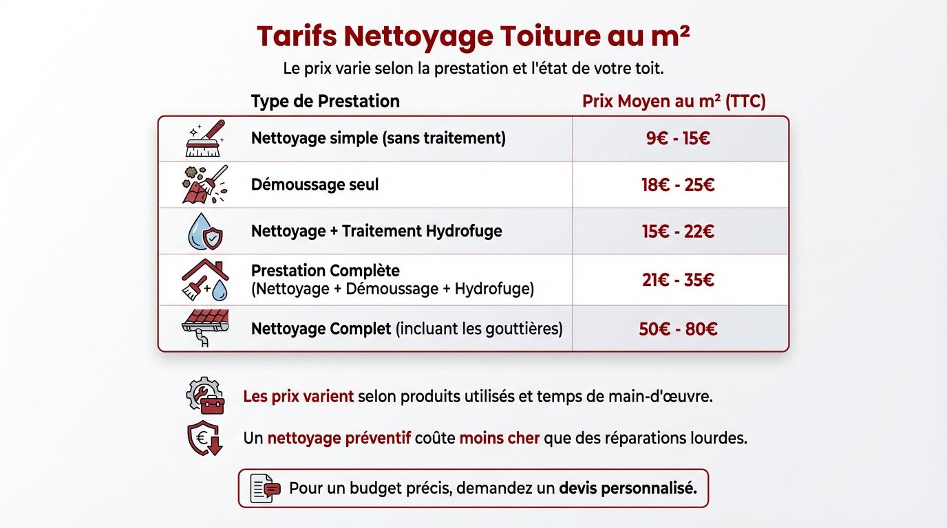 Professionnel réalisant un nettoyage de toiture au jet haute pression sur des tuiles