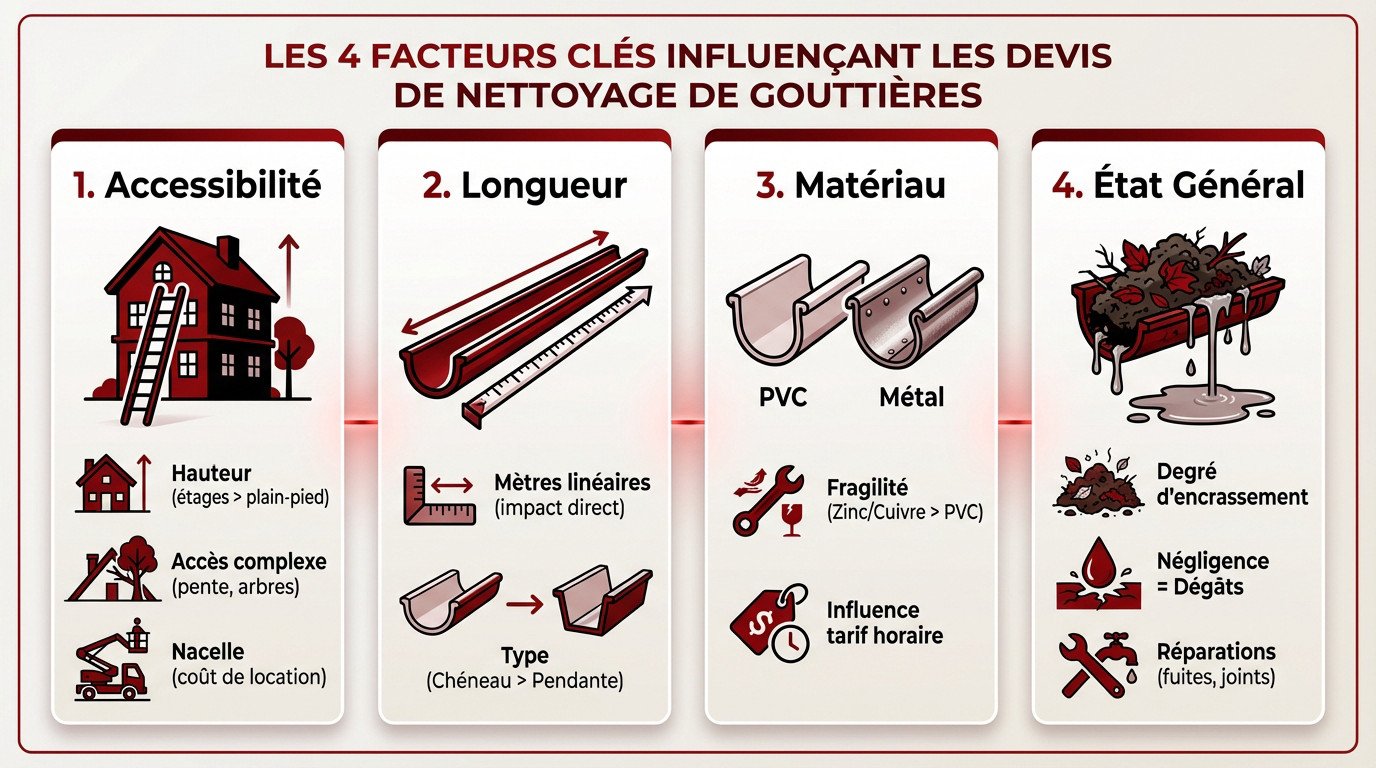 Facteurs influençant le devis de nettoyage de gouttières : hauteur, matériau et état général