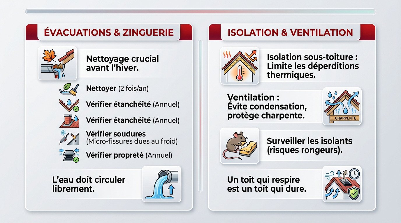 Inspection des gouttières et de la ventilation de toiture pour l'hiver