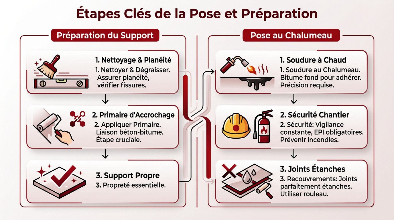 Pose de calandrite au chalumeau sur toiture plate