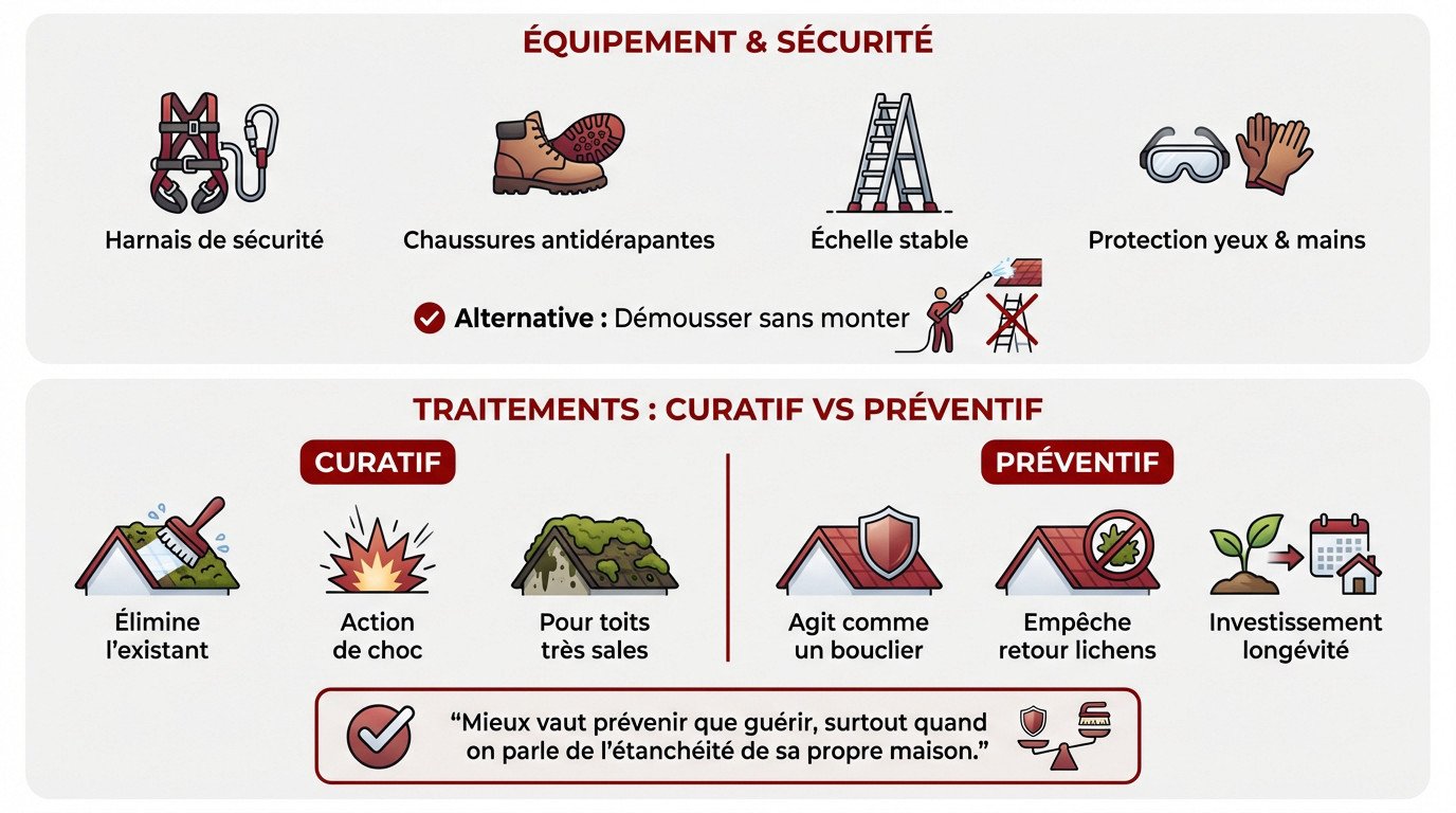 Équipement de sécurité complet pour le nettoyage de toiture avec harnais et protections