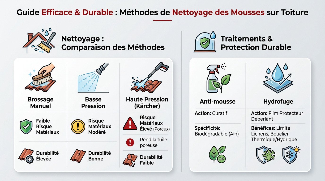 Nettoyage professionnel de toiture pour éliminer les mousses de manière durable