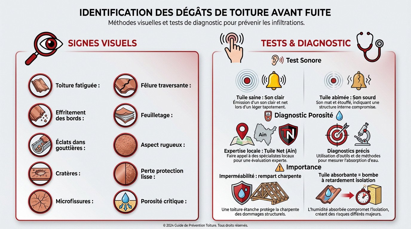 Inspection visuelle de toiture pour détecter les tuiles gélives et poreuses