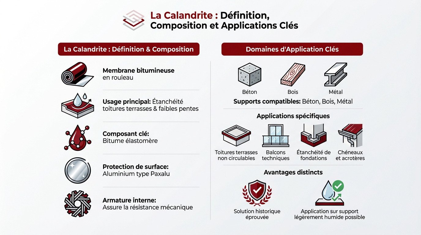 Rouleau de calandrite bitumeuse pour l'étanchéité des toitures plates