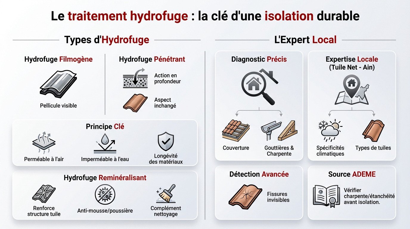 Application d'un traitement hydrofuge sur toiture pour protéger l'isolation thermique