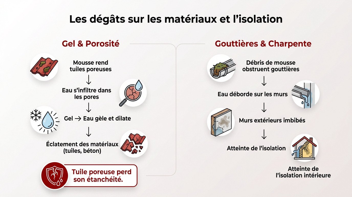 Tuiles fissurées par le gel à cause de la porosité due à la mousse