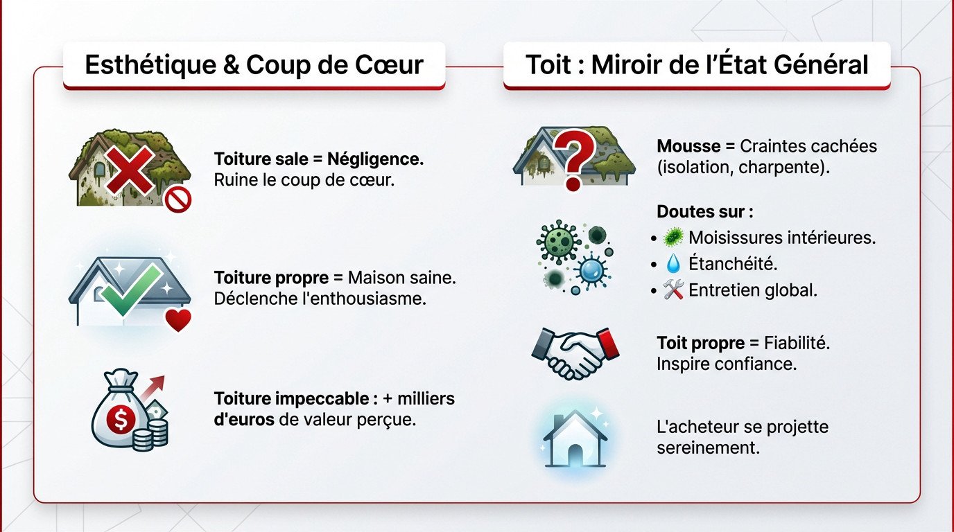 Impact visuel d'une toiture propre sur la confiance de l'acheteur et la valeur immobilière