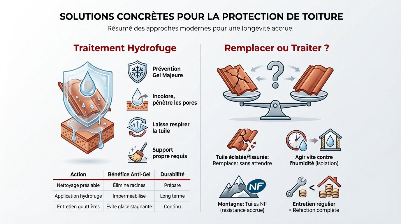 Protection toiture hydrofuge et remplacement de tuiles gelées