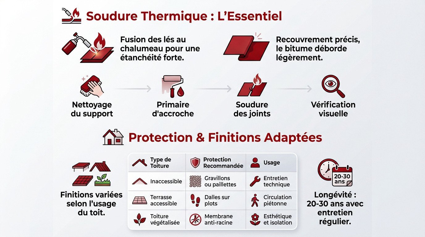 Technicien réalisant une soudure thermique sur une toiture terrasse en calandrite